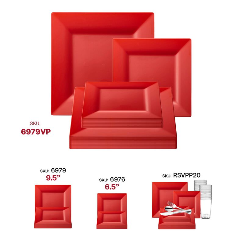 Red Square Plastic Plates Dinnerware Value Set (40 Sets) image number 6