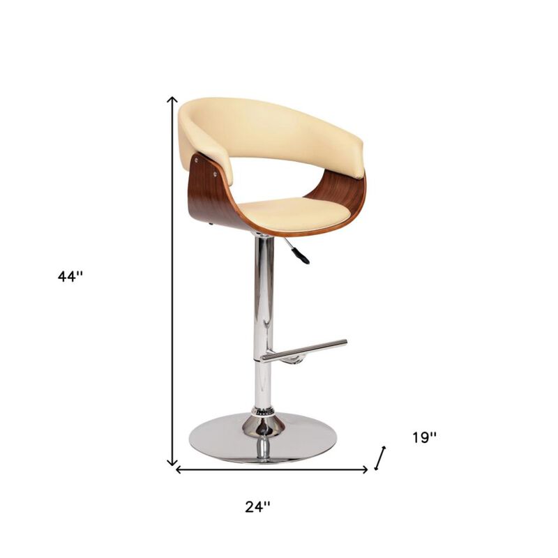 Hivvago 24 Inch Cream And Silver Faux Leather And Solid Wood Swivel Low Back Adjustable Height Bar Chair