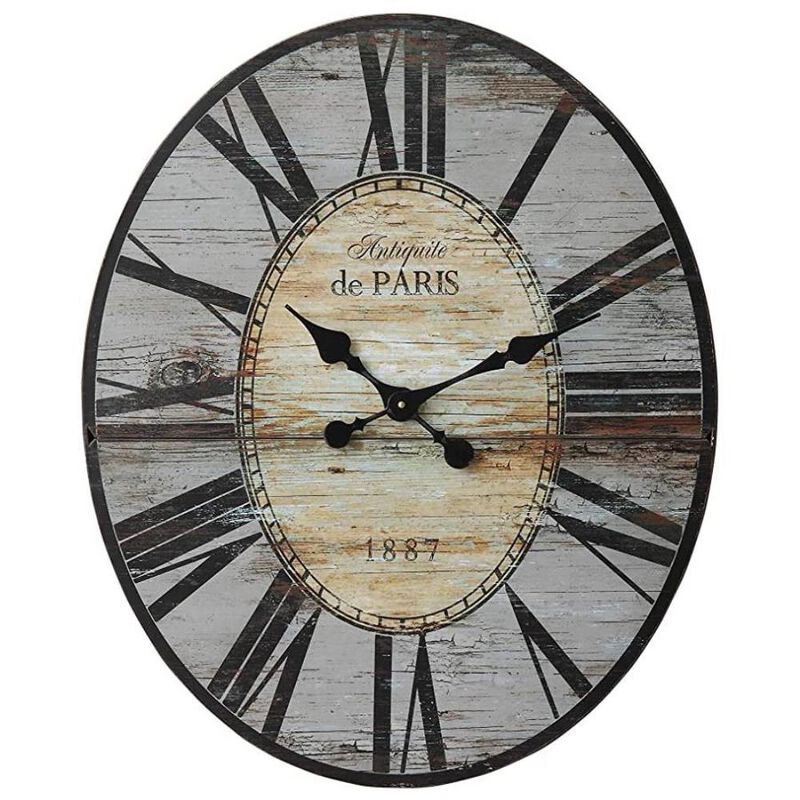 Hivvago Gray Oversized Distressed Paris Wood Wall Clock