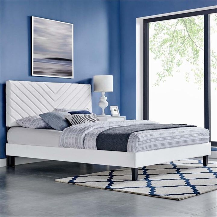 Modway Roxanne Modern Performance Velvet King Platform Bed in White