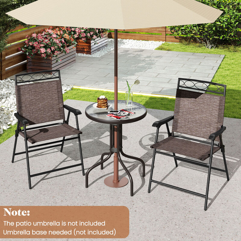 3-Piece Patio Bistro Table and Chairs Set with Built-in Umbrella Hole