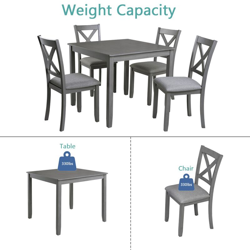 5 Piece Wooden Dining Table Set with 4 Chairs, square dining table set for 4, modern dining table set for kitchen, dining room table set image number 7