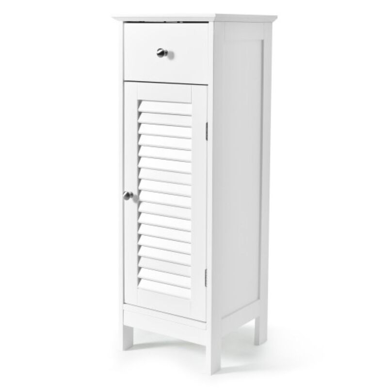 Wooden Bathroom Floor Storage Cabinet with Drawer and Shutter Door image number 1