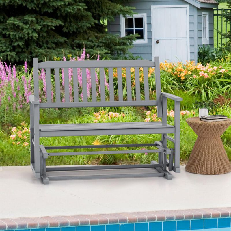 Hivvago 2 Seats Outdoor Glider Bench with Armrests and Slatted Seat