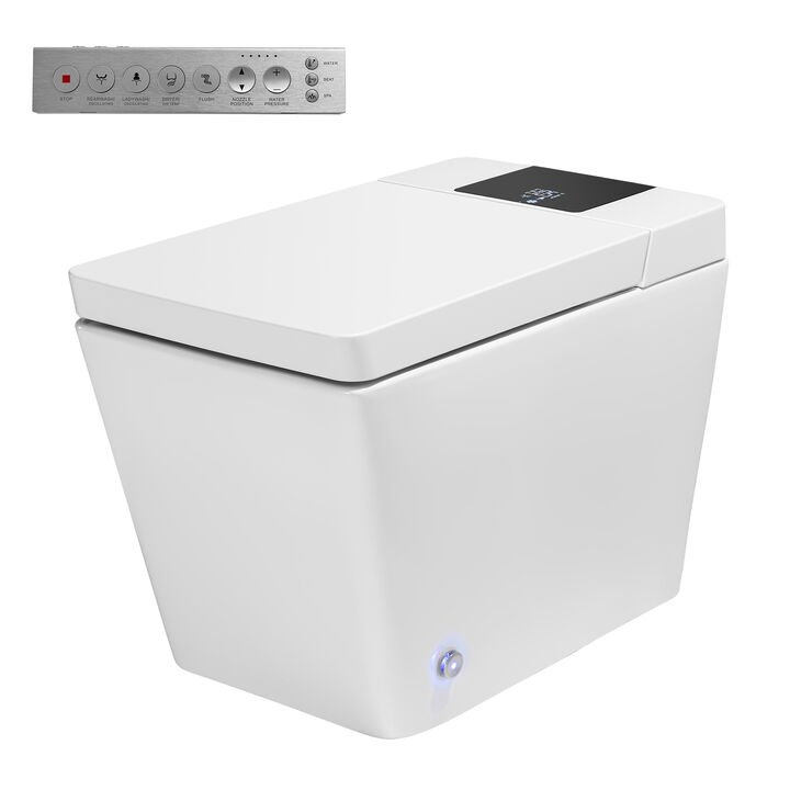 Smart Toilet with Full Automation, Square Design, Radar and Foot Sensors, and Instant Heating