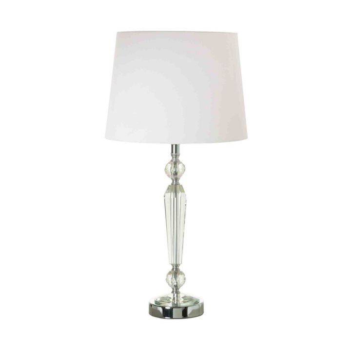 24 Inch Table Lamp Set of 2 with Glass Stands, Metal Base, Clear Finish-Benzara