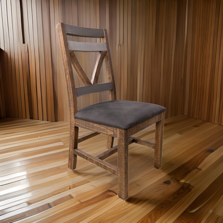 Pola Dining Side Chair Set of 2, Cutout Back, Gray, Brown Solid Wood - Benzara