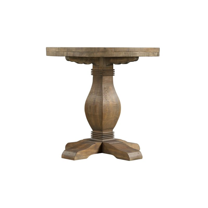 26 Inch Round End Table with Pedestal Base, Brown-Benzara