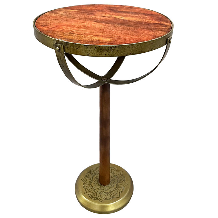 13 Inch Drink End Table, Etched Design, Martini Glass Shape
