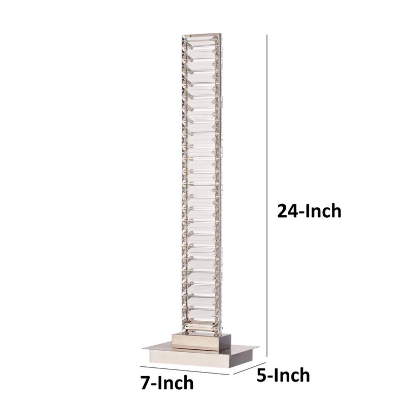 Lizy 24 Inch Table Lamp with Crystal, LED Metal Frame, Nickel Finish - Benzara