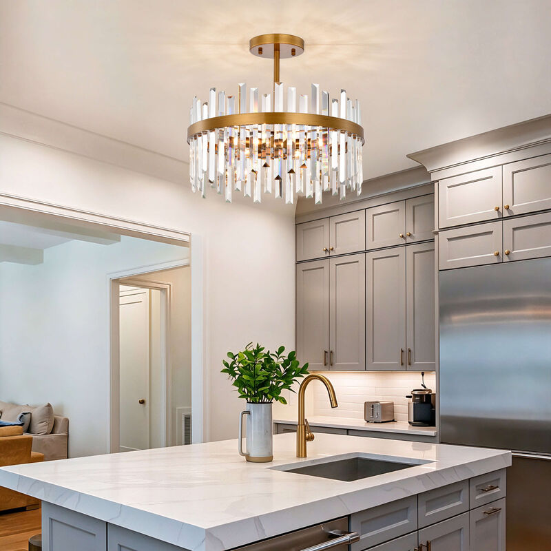Jojospring Casandra 5-Light Drum Crystal Glass Flush Mount - Medium-gloss Brushed Brass image number 5