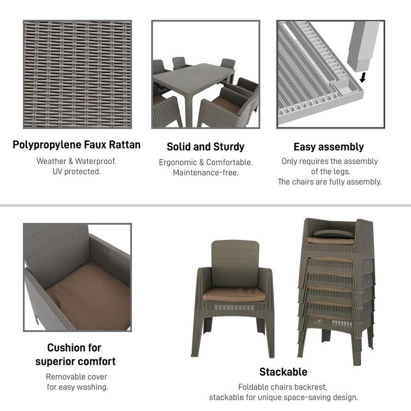 DUKAP LUCCA 7 Piece Dining Set, Grey with Beige Cushions