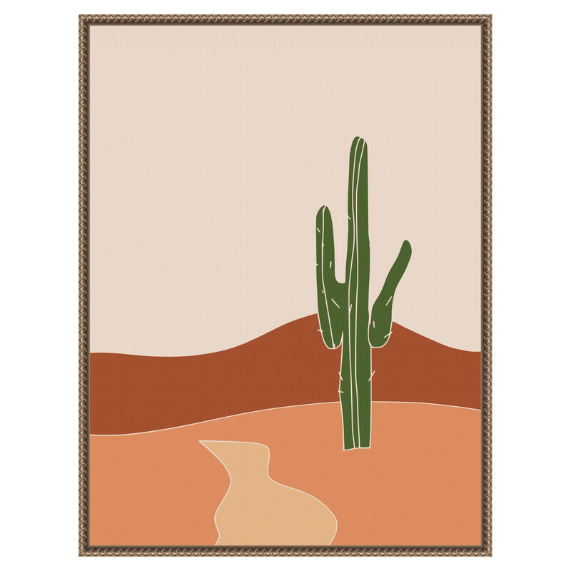 Cactus Against Earthy Brown And Beige Tones by Little Dean Framed Canvas Wall Art