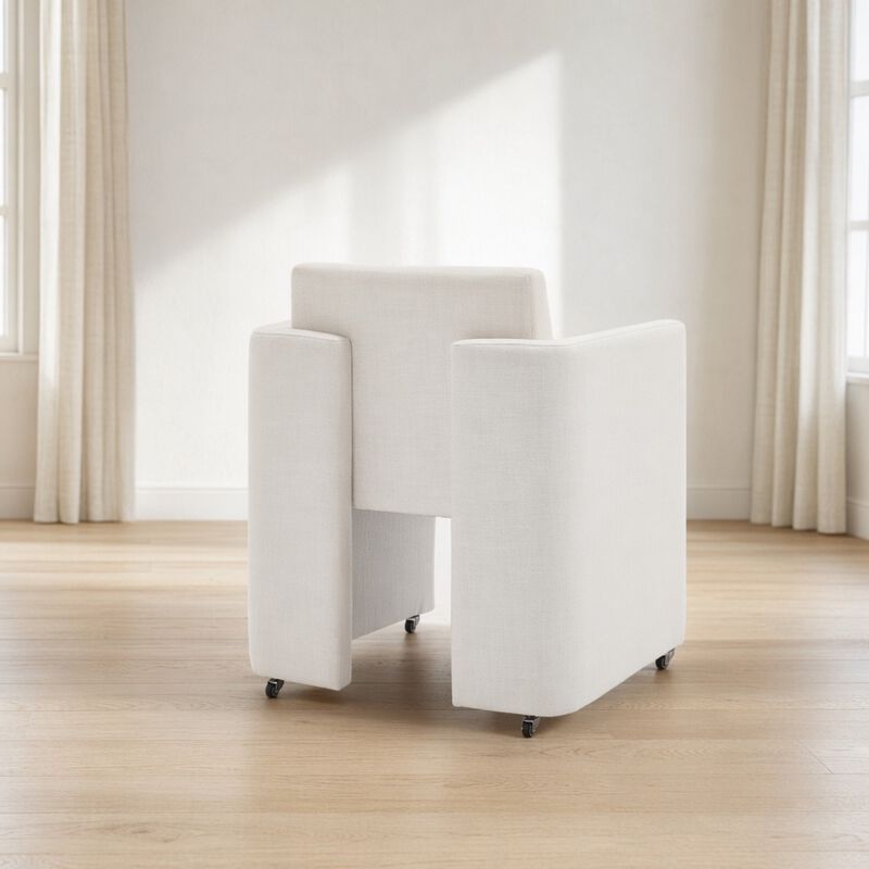 GOODSILO Modern Barrel Upholstered Dining Armchair Comfy Linen Fabric Accent Chair for Living Room, Home Office Reception Use image number 2