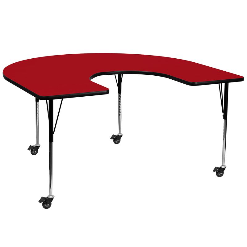 Flash Furniture Wren Mobile 60''W x 66''L Horseshoe Red Thermal Laminate Activity Table - Standard Height Adjustable Legs image number 0