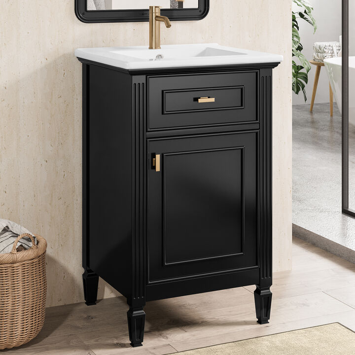 Merax Small Space Bathroom Vanity with Soft-Close Hinges, Interior Door Organizer, Adjustable Inner Shelf