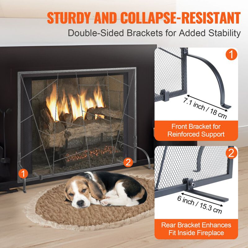 Modern Fireplace Spark Screen with Durable Iron Mesh, Freestanding Hearth Safety Screen-Black image number 5