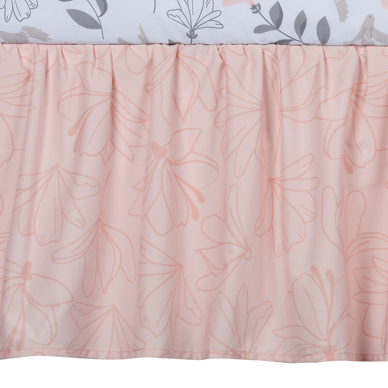 Lambs & Ivy Petals Gray/Pink Sateen Cotton Floral 3-Piece Baby Crib Bedding Set