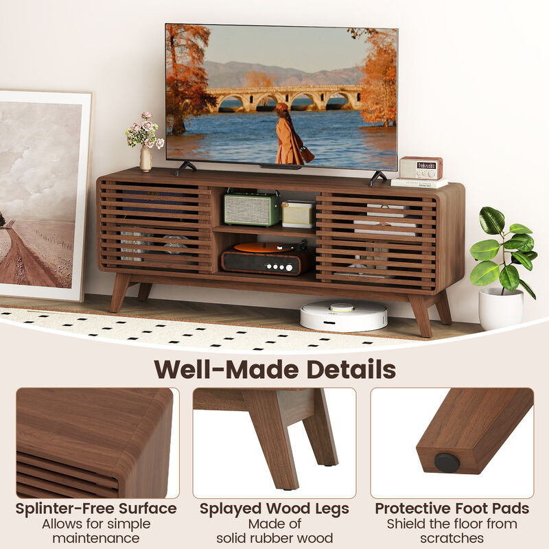 Modern TV Stand with Sliding Doors & Adjustable Shelves for Living Room-Walnut image number 6