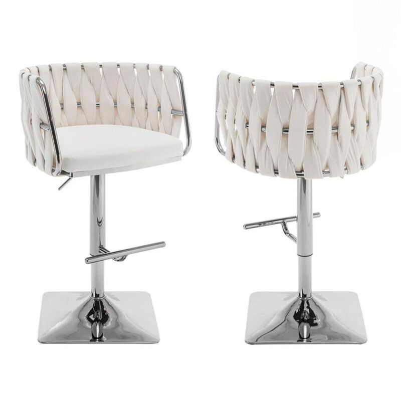 Best Quality Furniture Velvet upholstered barstool in Cream fabric and silver color base (SET OF 2)