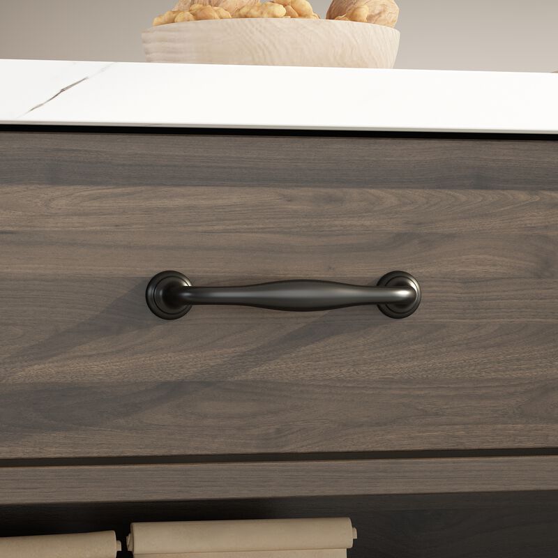 Stationary Kitchen Island with 2 Drawers & Open Shelves, Kitchen Island Table with Metal Legs, Bar Table Island Table Brown and Marble White (55.1&rdquo;W x 30&rdquo;D x 36&rdquo;H)