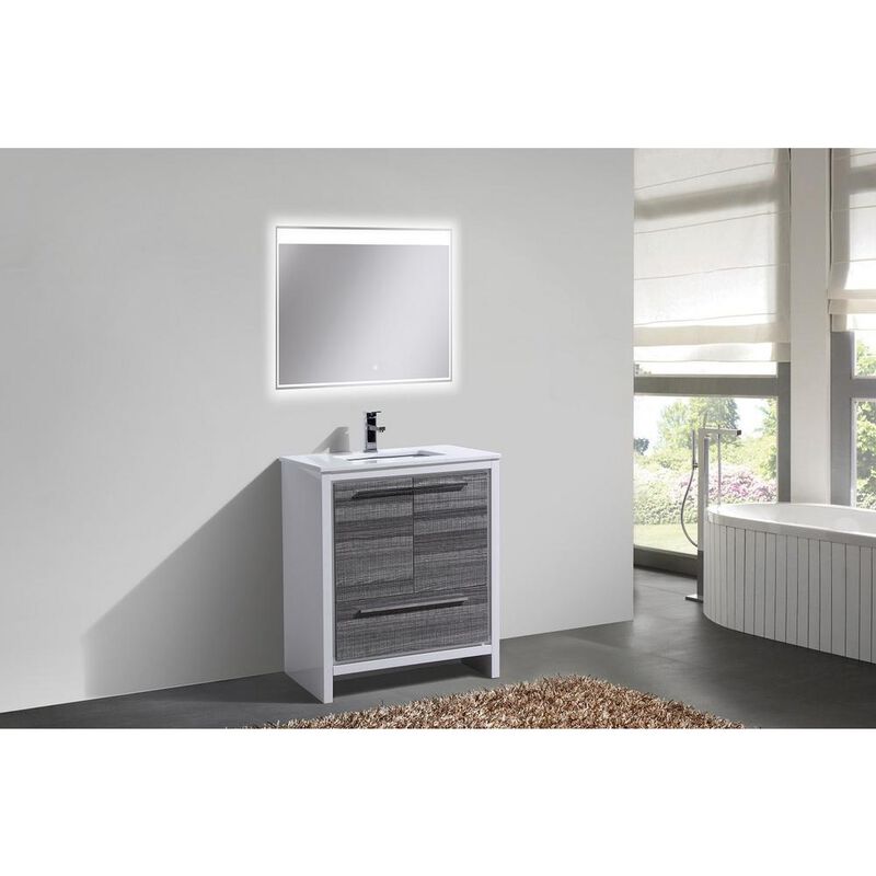 Kubebath 30&Prime; Ash Gray Modern Bathroom Vanity with White Quartz Counter-Top