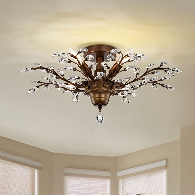 Grace Bronze 4-light Crystal Leaves Flush Mount image number 7