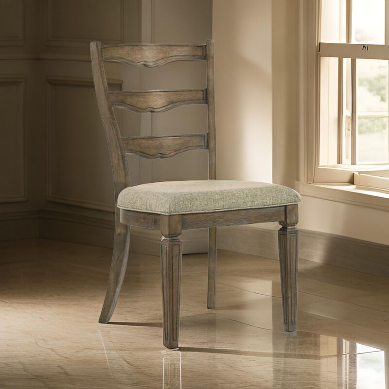 Stacy 19 Inch Dining Chair, Set of 2, Fabric Upholstery, Weathered Oak image number 1
