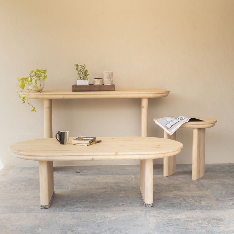 Hivvago 22 Inch Natural Solid Wood Oval Sled End Table