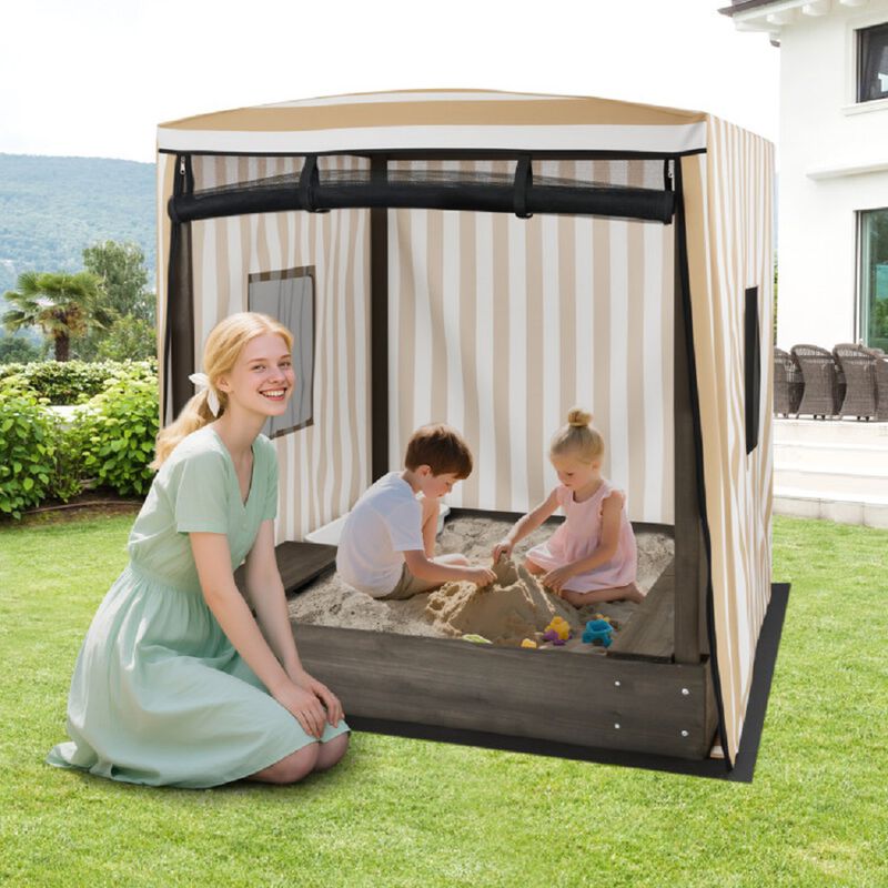 Children&rsquo;s Wooden Sand Box with Canopy for 3 Years and Up-Brown image number 3