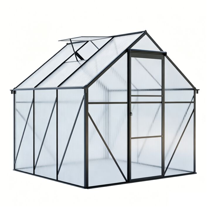 6X6FT BLACK Polycarbonate Greenhouse Raised Base and Anchor Aluminum Heavy Duty Walk-in Greenhouses
