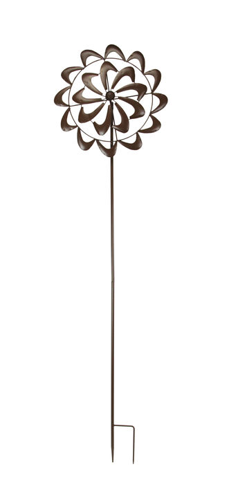 Aged Copper Finish Kaleidoscope Swoosh Kinetic Wind Spinner Garden Stake