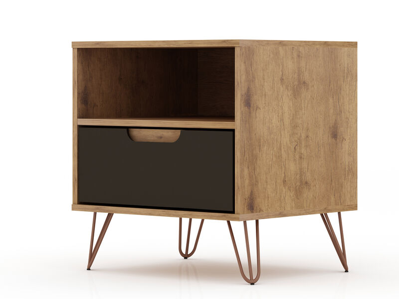 Rockefeller Gray and Brown 1-Drawer Nightstand