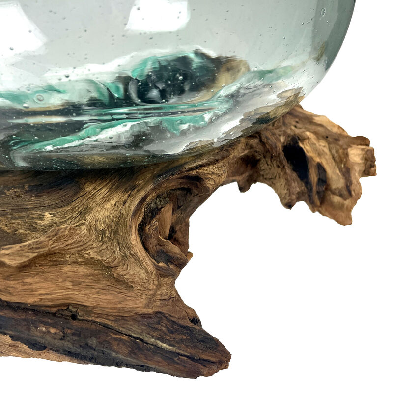 Molten Glass Bowl on Driftwood 10" Hand Blown Decorative Centerpiece Planter image number 3