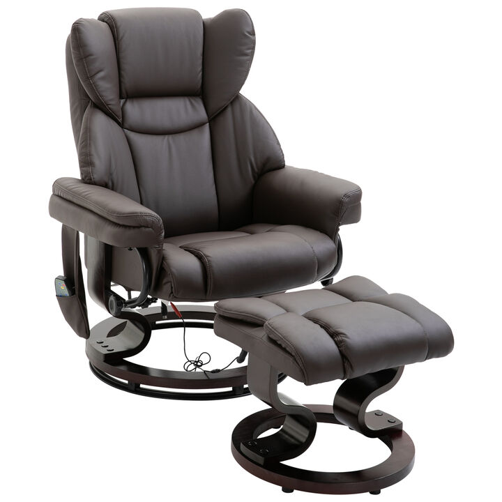 HOMCOM Massage Recliner Chair with Ottoman Footrest, 360&deg; Swivel Reclining Chair, Faux Leather Living Room Chair with 10 Vibration Points, Adjustable Backrest, Side Pocket and Remote Control, Black