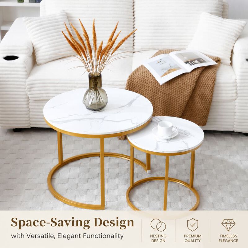 GOODSILO Set of 2 Nesting Coffee Tables Flexible Separable Combined Design for Living Room Bedroom Apartment Small Space Use as Side Table Nightstand Display Shelf image number 4