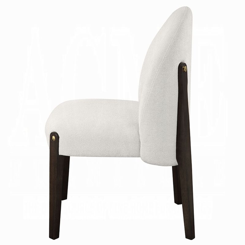 Jeh Side Dining Chair Set of 2, Beige Chenille, Espresso Brown Wood - Benzara
