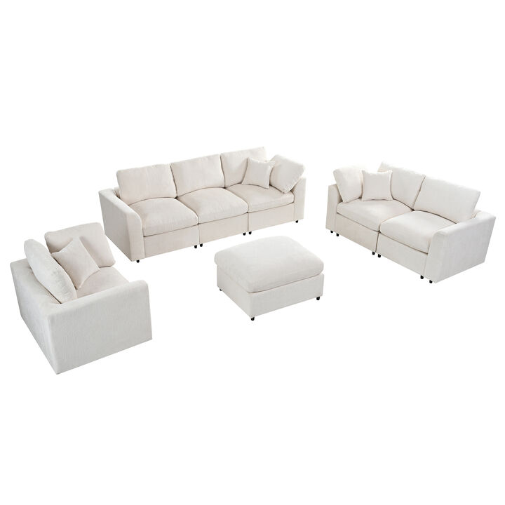 Merax 4-Piece Chenille Modular Sofa Set with Ottoman