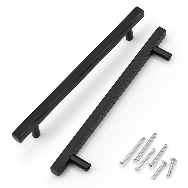 KNOBWELL 10 Pack 7-1/2"" Matte Black Kitchen Cabinet Door Handles, Stainless Steel Modern Dresser Drawer Pulls, Black Drawer Pul