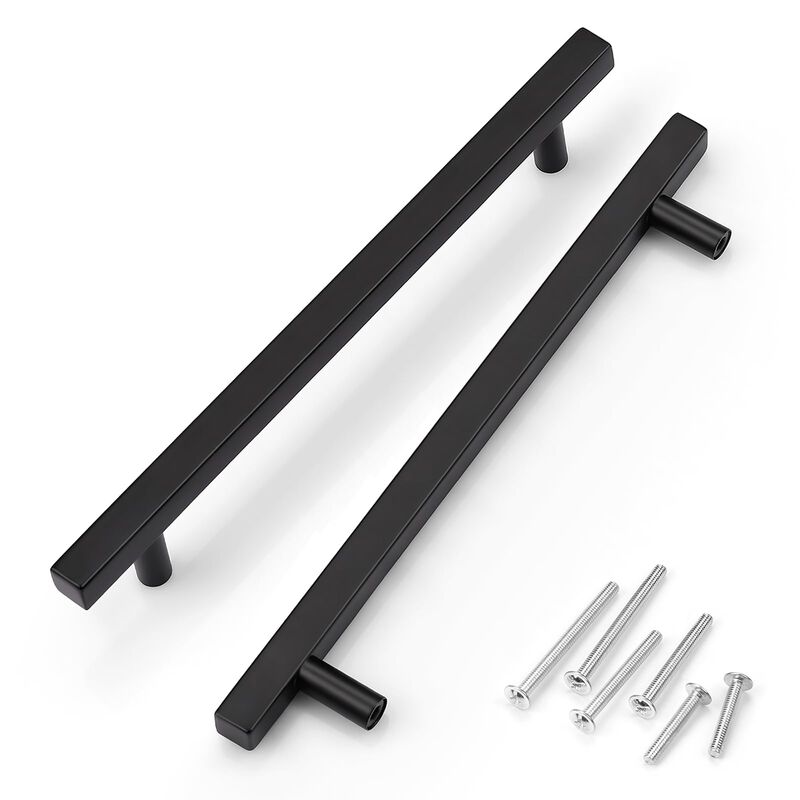 KNOBWELL 10 Pack 7-1/2"" Matte Black Kitchen Cabinet Door Handles, Stainless Steel Modern Dresser Drawer Pulls, Black Drawer Pul