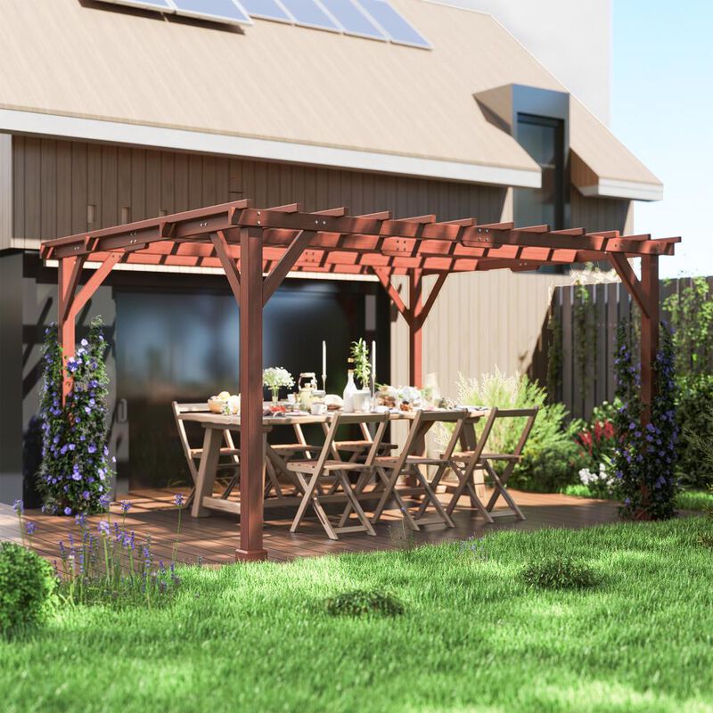 Hivvago 11x12.5 Outdoor Wood Pergola with Trellis image number 7