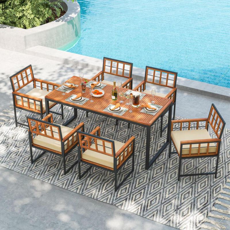 Hivvago Set of 6 Patio Dining Chairs Acacia Wood Armchairs with Cushions