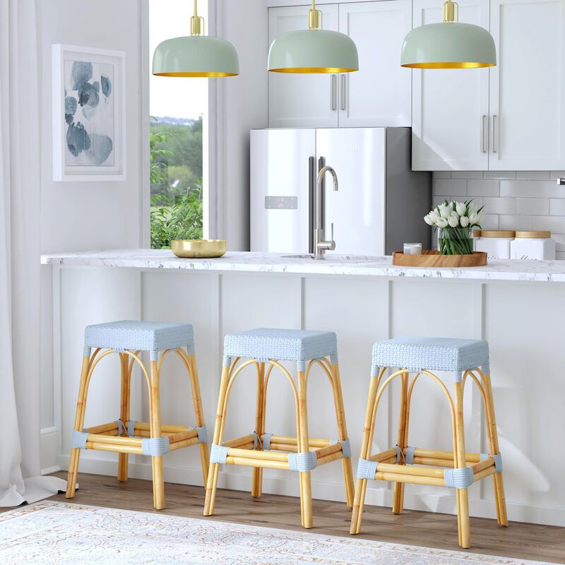 Butler Specialty Robias Rectangular Rattan 30" Bar Stool, Baby Blue image number 1