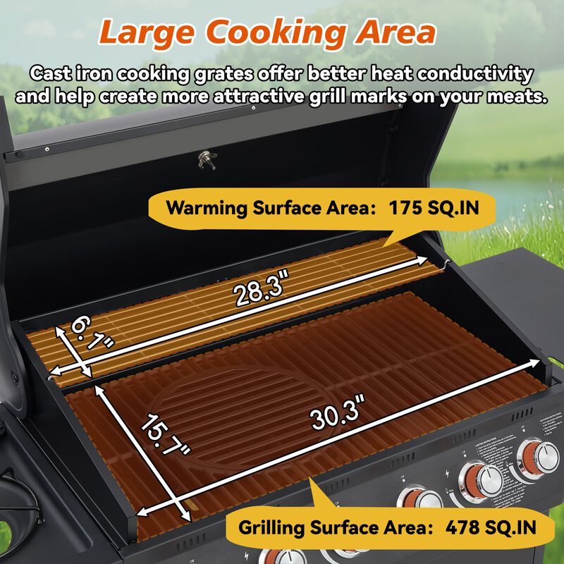 Totpib 6-Burner Propane Gas Grill image number 3