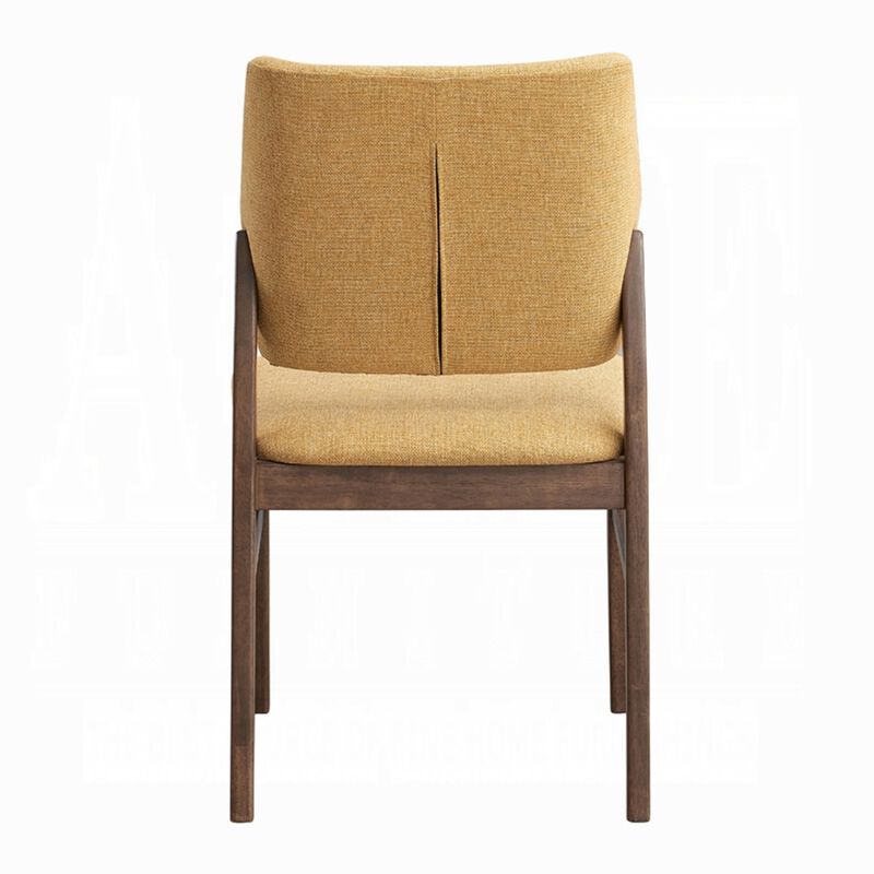 Nory Dining Side Chair Set of 2, Yellow Linen Cushioned, Walnut Brown