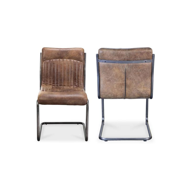 Moe's Home Collection Ansel Dining Chair Grazed Brown Leather-Set Of Two