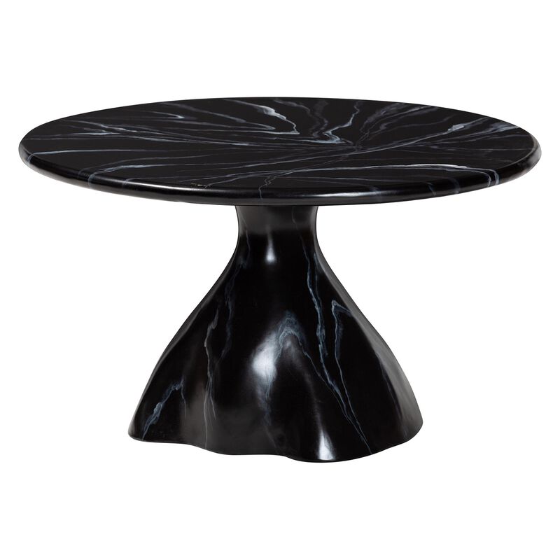 bali & pari Aponi Marbled Resin Coffee Table - Sculptural Center Table with Round Top and Pedestal Base,  Modern Contemporary Statement Furniture