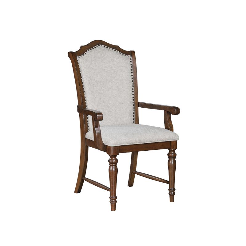 Feva Dining Armchair Set of 2, Scallop Back, Gray Polyester, Cherry Brown image number 0