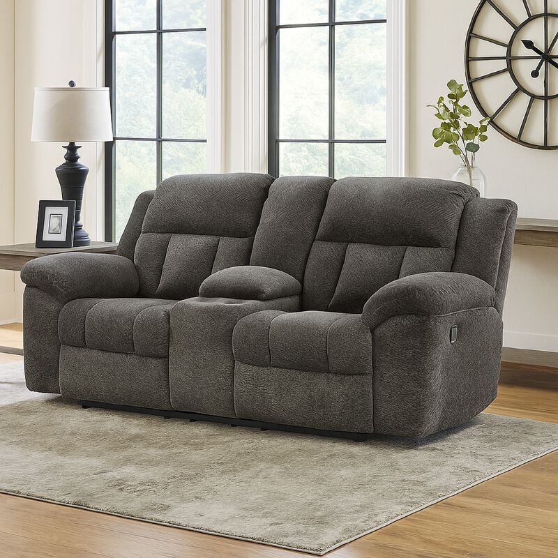 Briar Manual Double Reclining Loveseat, Dark Gray Polyester, 80 Inch
