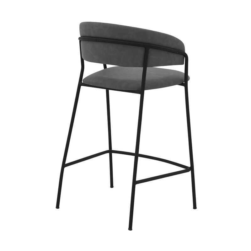 26 Inch Leatherette Seat Counter Height Barstool,Gray and Black-Benzara image number 3